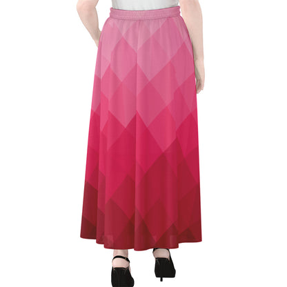 Pink Geometric Square Pattern Print Chiffon Maxi Skirt
