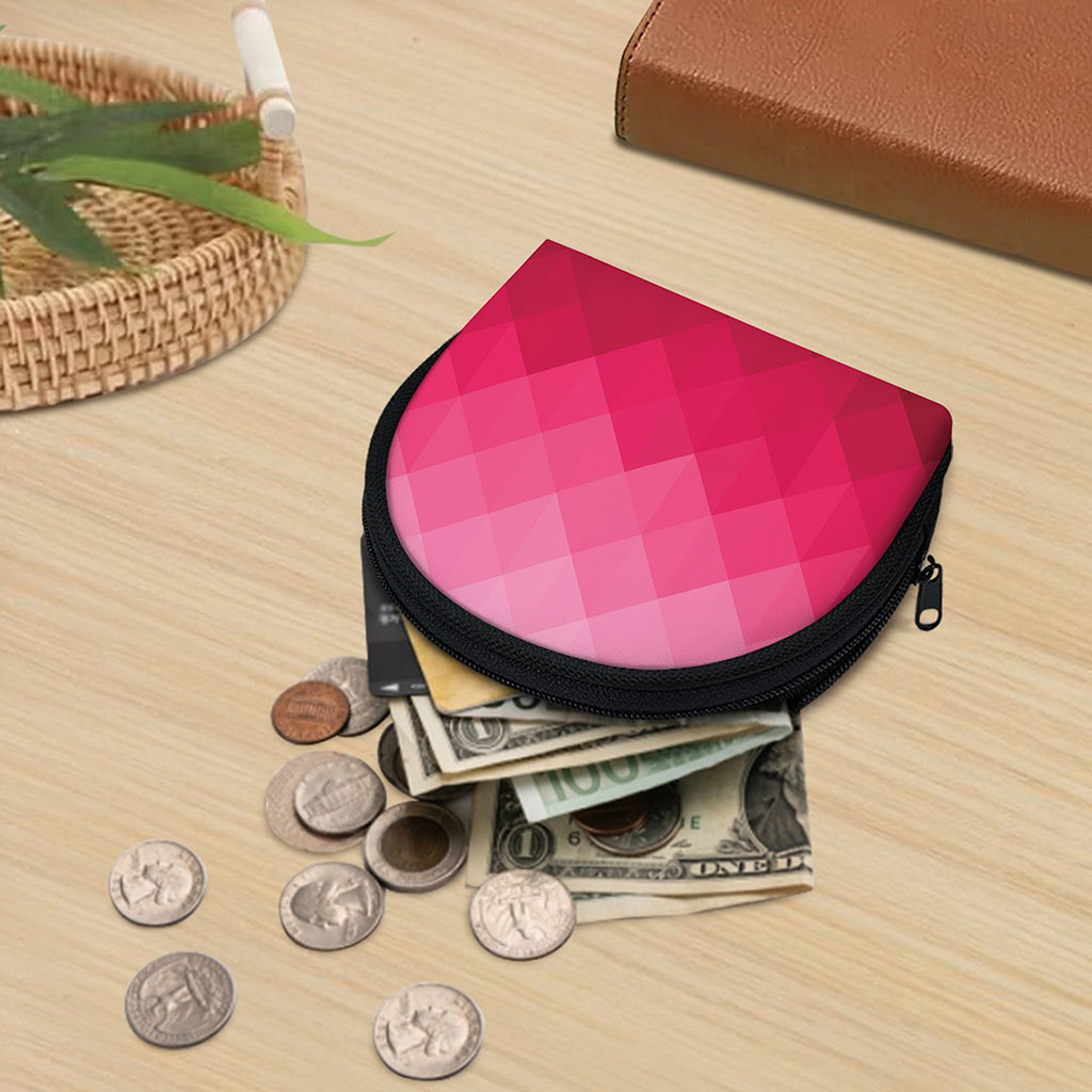 Pink Geometric Square Pattern Print Coin Purse
