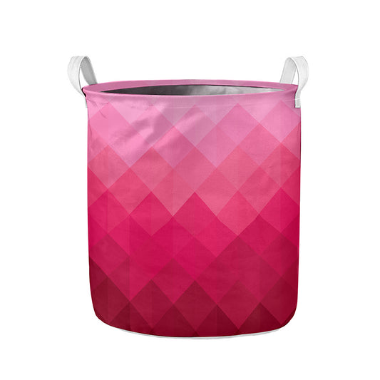Pink Geometric Square Pattern Print Collapsible Laundry Basket