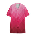 Pink Geometric Square Pattern Print Cotton Hawaiian Shirt