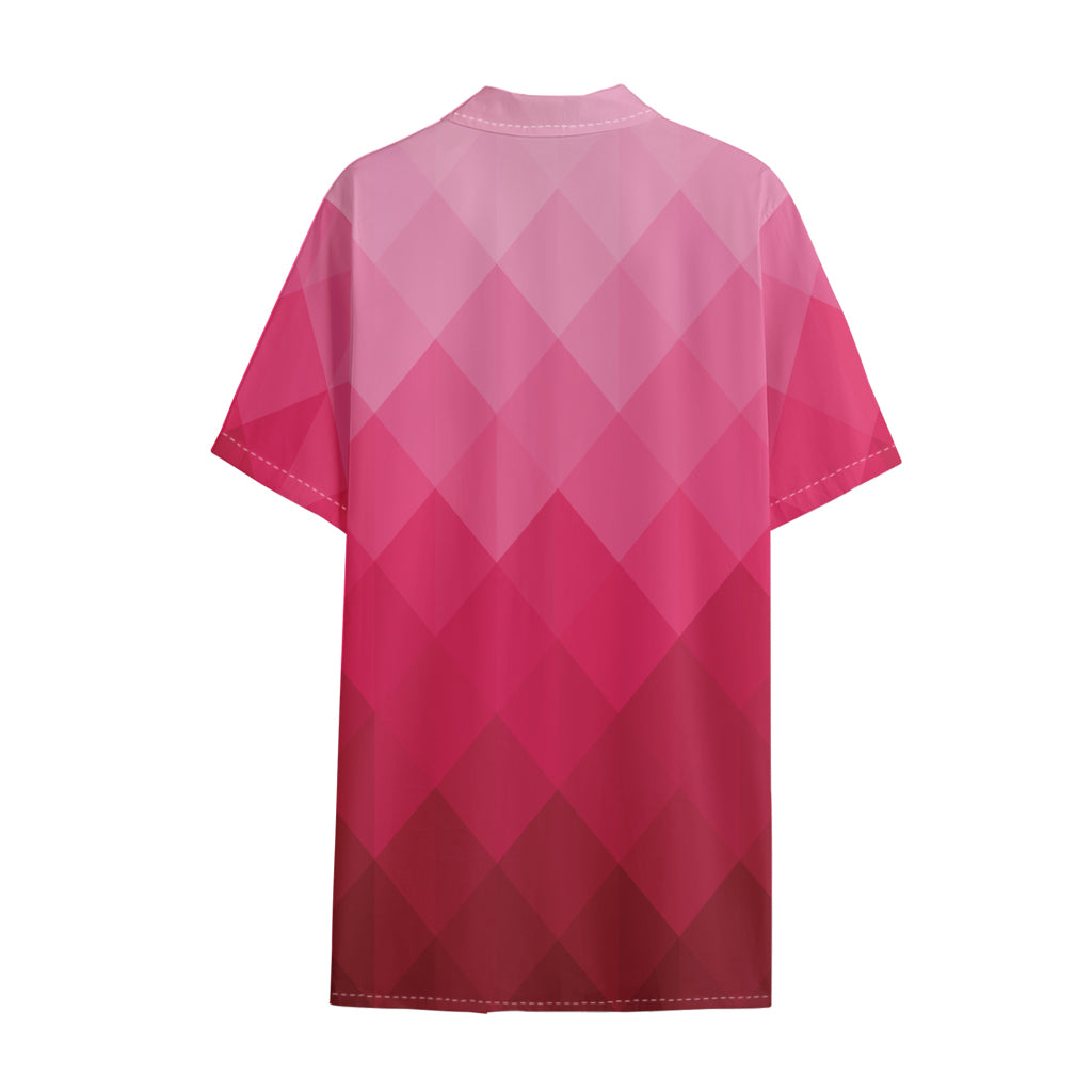 Pink Geometric Square Pattern Print Cotton Hawaiian Shirt