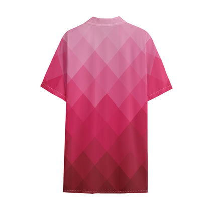Pink Geometric Square Pattern Print Cotton Hawaiian Shirt