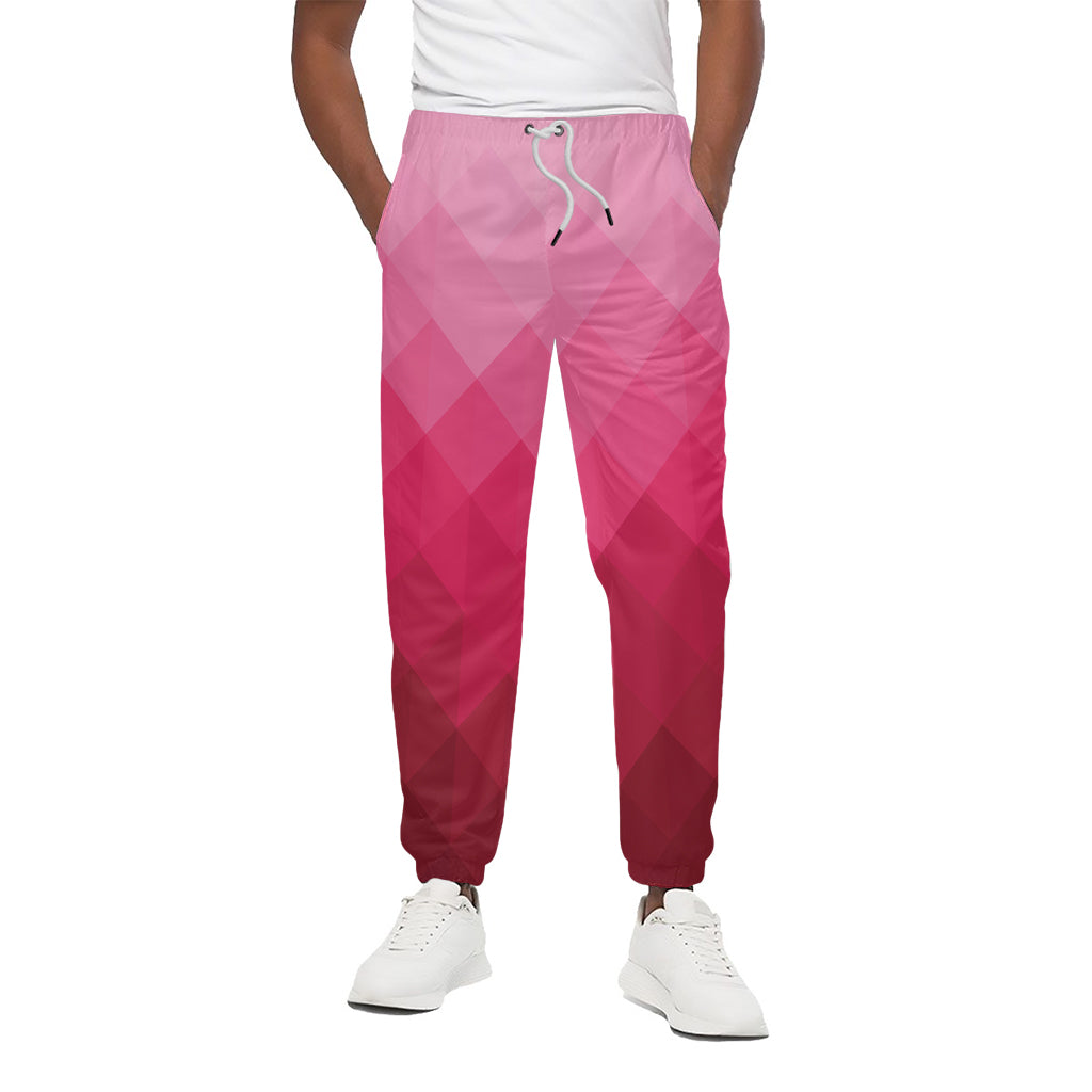 Pink Geometric Square Pattern Print Cotton Pants