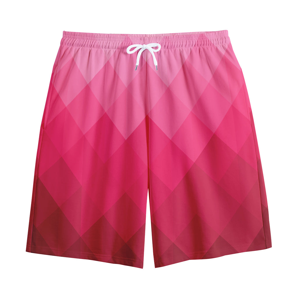 Pink Geometric Square Pattern Print Cotton Shorts