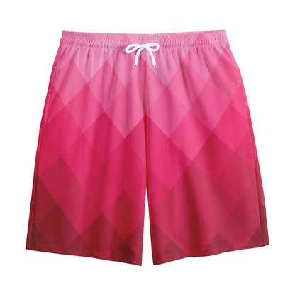 Pink Geometric Square Pattern Print Cotton Shorts
