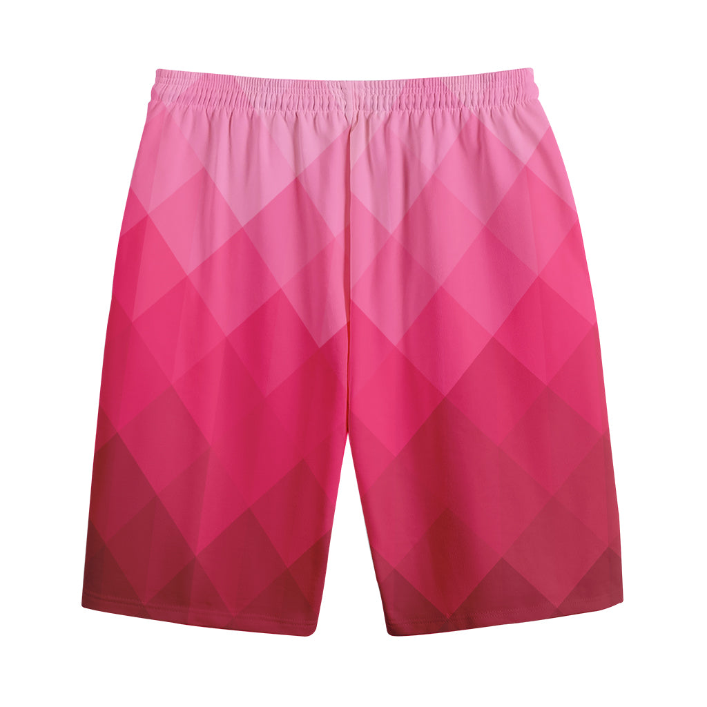 Pink Geometric Square Pattern Print Cotton Shorts