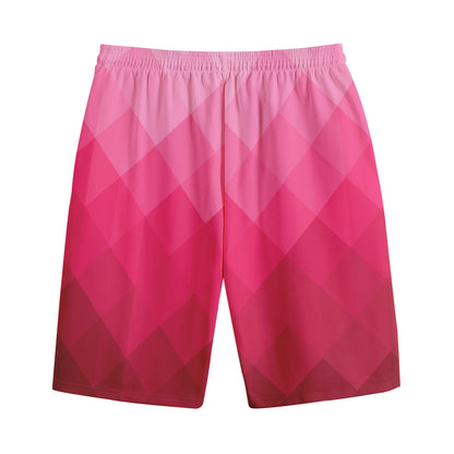 Pink Geometric Square Pattern Print Cotton Shorts