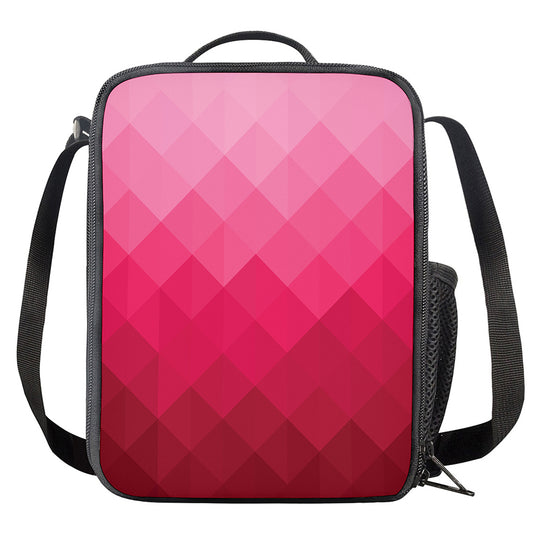 Pink Geometric Square Pattern Print Crossbody Lunch Bag