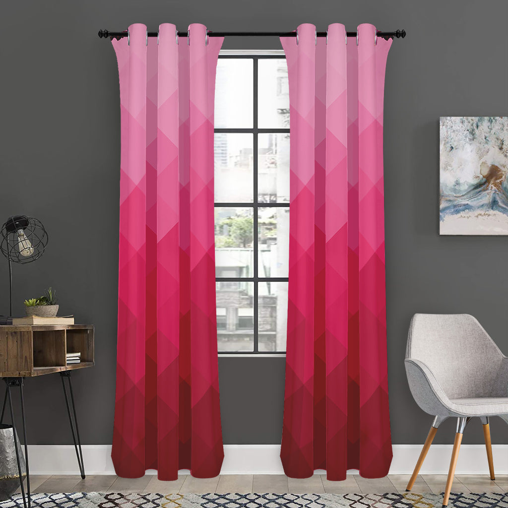 Pink Geometric Square Pattern Print Curtain