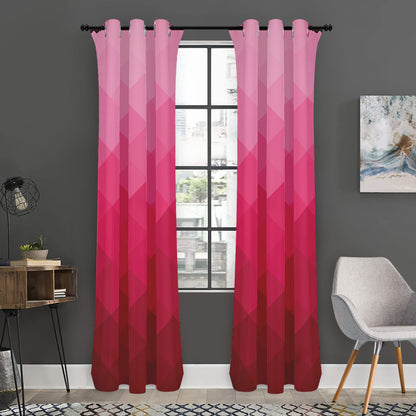 Pink Geometric Square Pattern Print Curtain