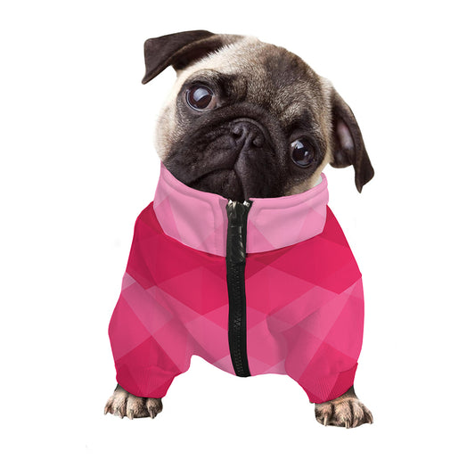 Pink Geometric Square Pattern Print Dog Zip Up Jacket