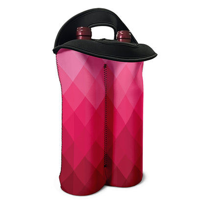 Pink Geometric Square Pattern Print Double Neoprene Wine Tote