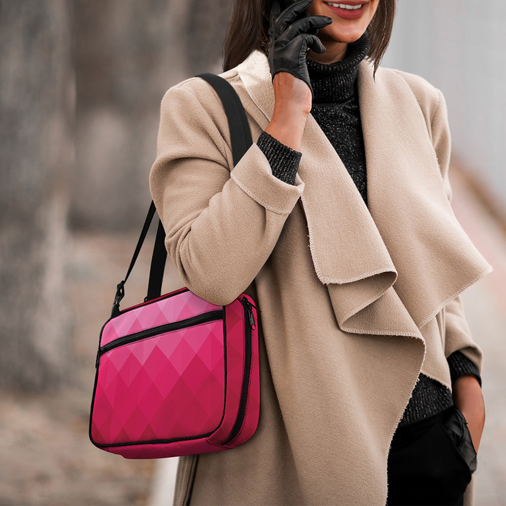 Pink Geometric Square Pattern Print Double Strap Bible Bag