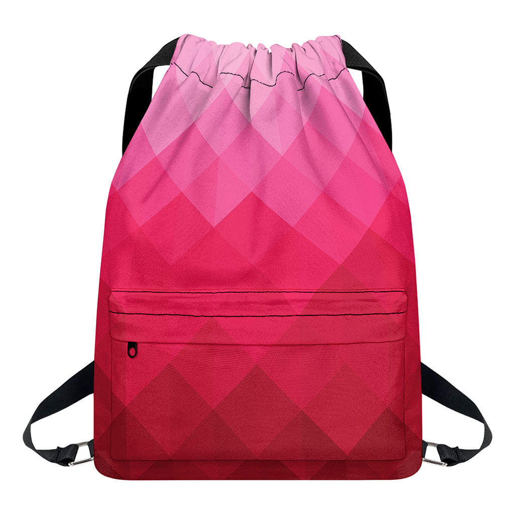 Pink Geometric Square Pattern Print Drawstring Backpack