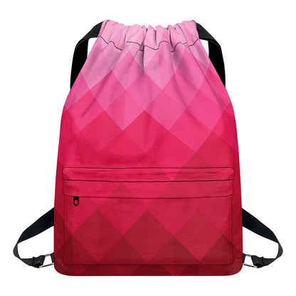 Pink Geometric Square Pattern Print Drawstring Backpack