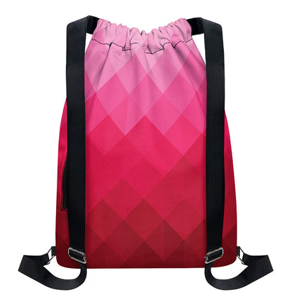 Pink Geometric Square Pattern Print Drawstring Backpack