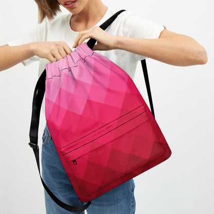Pink Geometric Square Pattern Print Drawstring Backpack