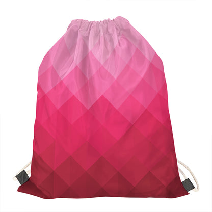 Pink Geometric Square Pattern Print Drawstring Bag