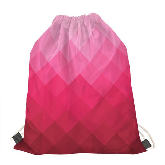 Pink Geometric Square Pattern Print Drawstring Bag