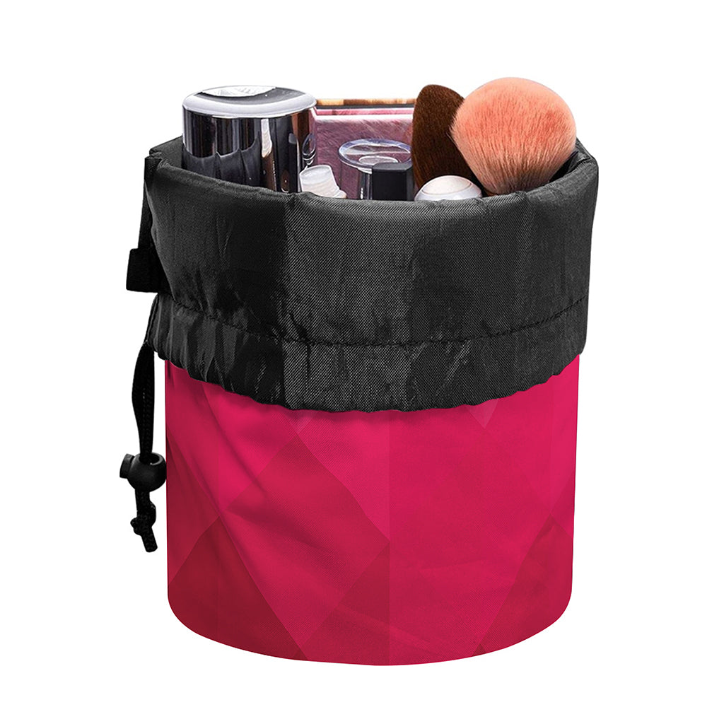 Pink Geometric Square Pattern Print Drawstring Makeup Bag