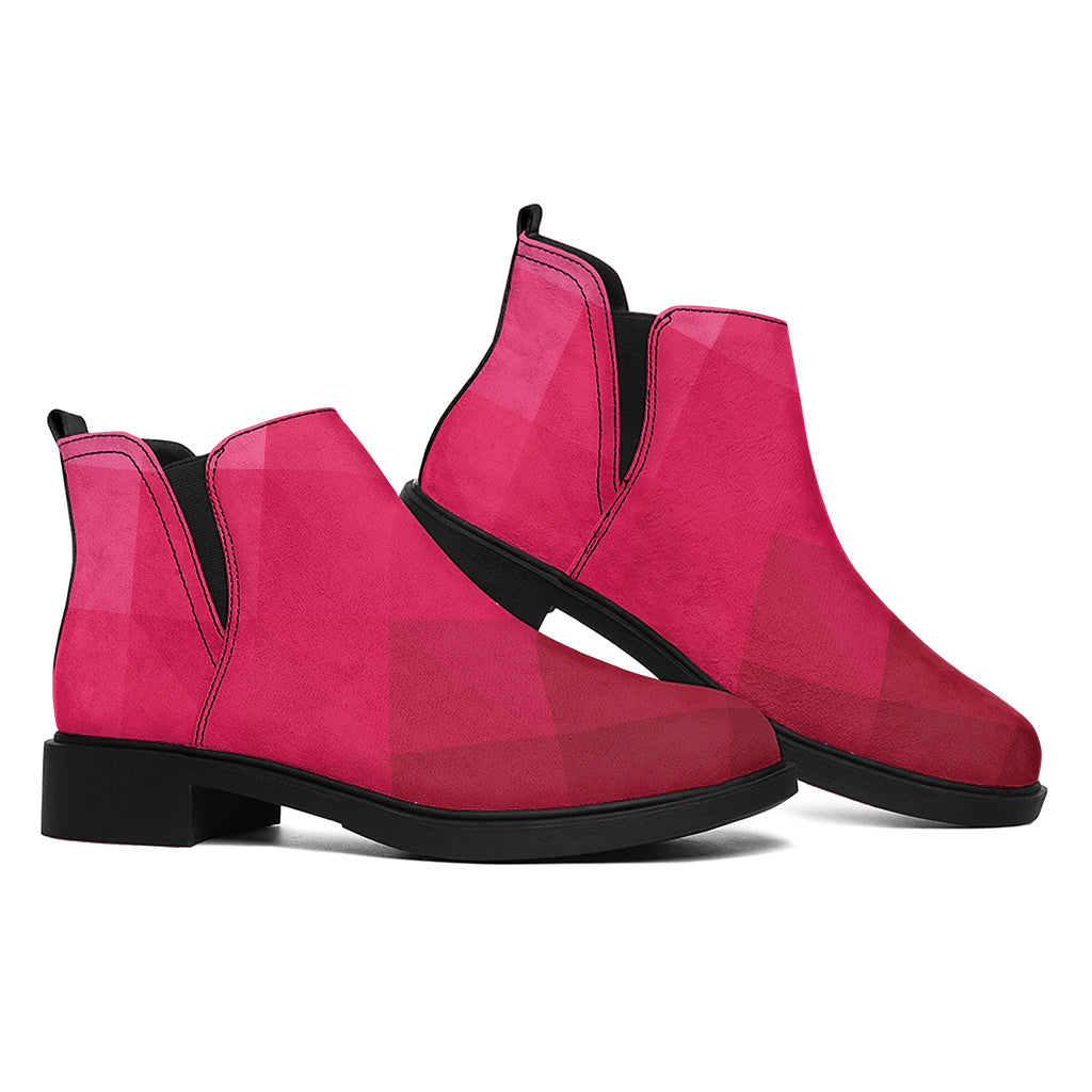 Pink Geometric Square Pattern Print Flat Ankle Boots