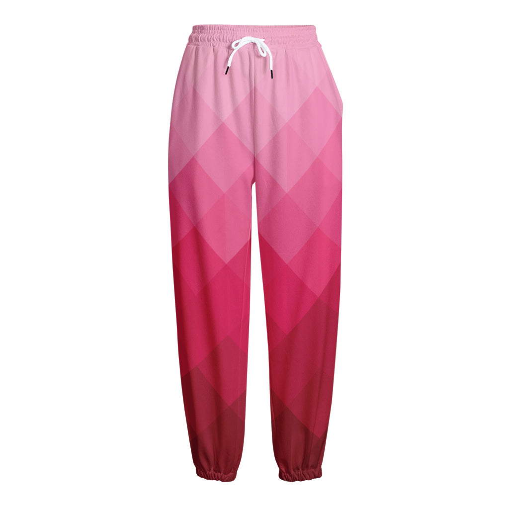 Pink Geometric Square Pattern Print Fleece Lined Knit Pants