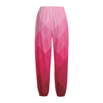 Pink Geometric Square Pattern Print Fleece Lined Knit Pants