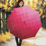 Pink Geometric Square Pattern Print Foldable Umbrella