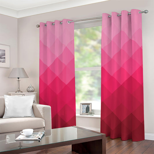 Pink Geometric Square Pattern Print Grommet Curtains
