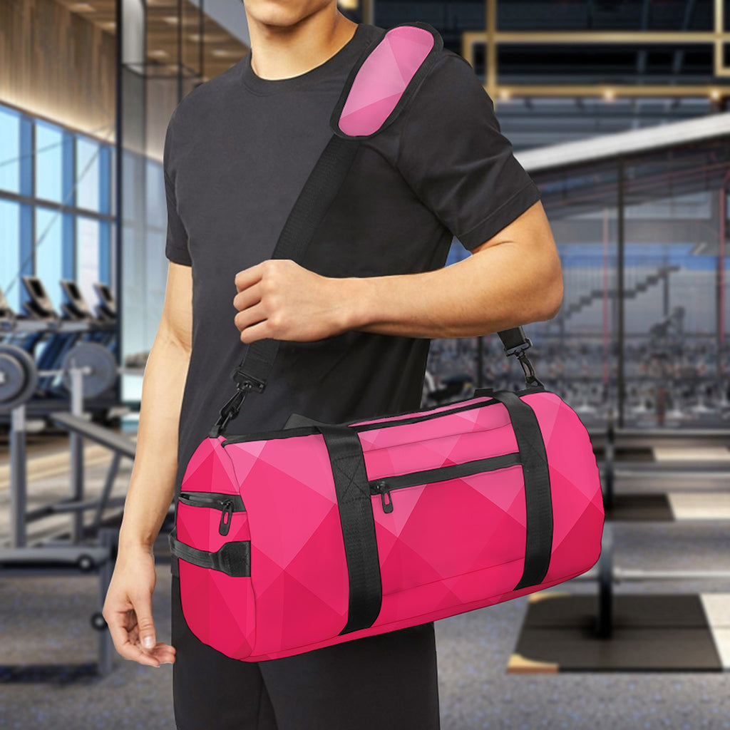 Pink Geometric Square Pattern Print Gym Bag