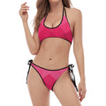 Pink Geometric Square Pattern Print Halter Scoop Tie Side Bikini