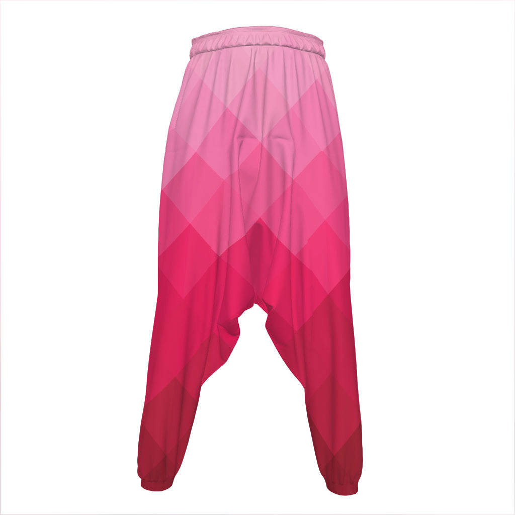 Pink Geometric Square Pattern Print Hammer Pants