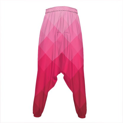 Pink Geometric Square Pattern Print Hammer Pants