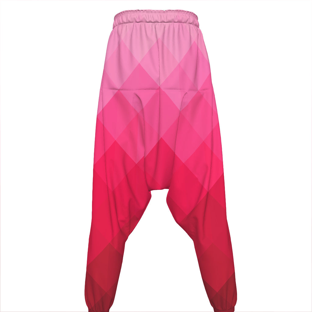 Pink Geometric Square Pattern Print Hammer Pants