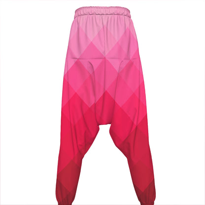 Pink Geometric Square Pattern Print Hammer Pants