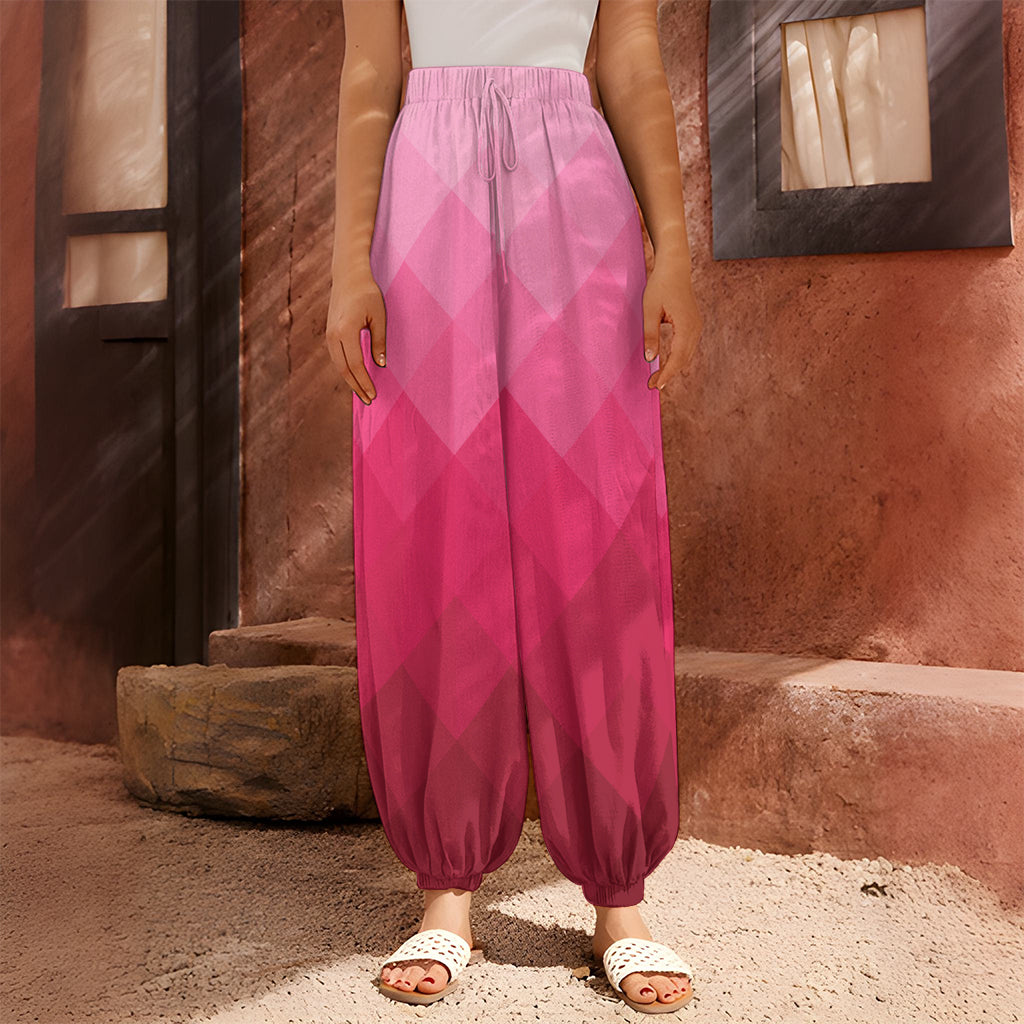 Pink Geometric Square Pattern Print Harem Pants