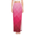 Pink Geometric Square Pattern Print High Slit Maxi Skirt