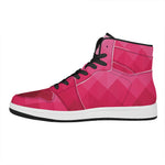 Pink Geometric Square Pattern Print High Top Leather Sneakers