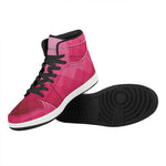 Pink Geometric Square Pattern Print High Top Leather Sneakers