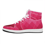 Pink Geometric Square Pattern Print High Top Leather Sneakers