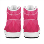 Pink Geometric Square Pattern Print High Top Leather Sneakers