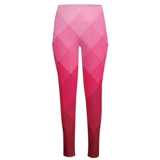Pink Geometric Square Pattern Print High-Waisted Pocket Leggings