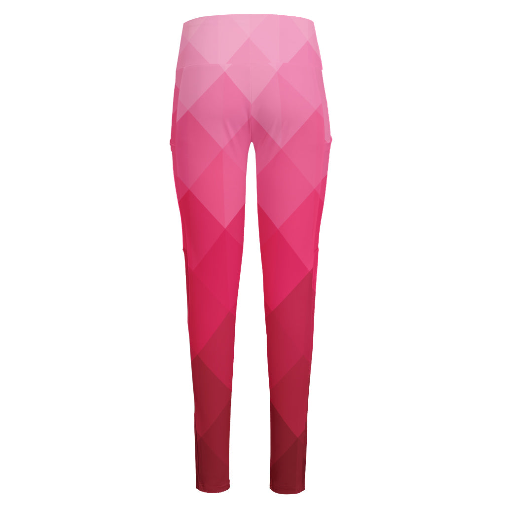 Pink Geometric Square Pattern Print High-Waisted Pocket Leggings