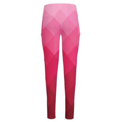 Pink Geometric Square Pattern Print High-Waisted Pocket Leggings