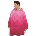 Pink Geometric Square Pattern Print Hoodie Blanket