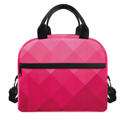 Pink Geometric Square Pattern Print Insulated Lunch Bag