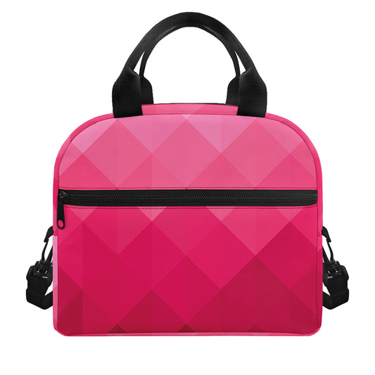 Pink Geometric Square Pattern Print Insulated Lunch Bag