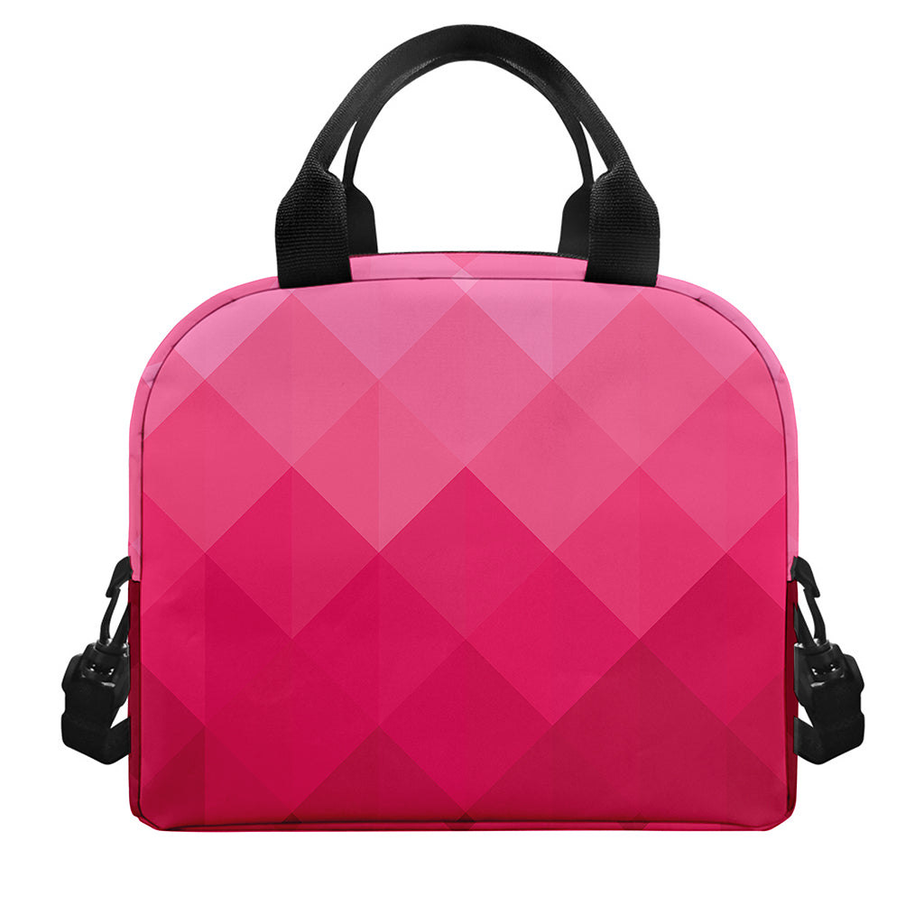 Pink Geometric Square Pattern Print Insulated Lunch Bag