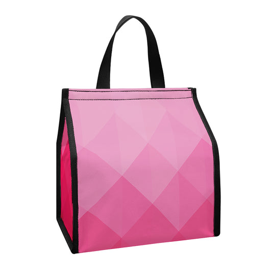 Pink Geometric Square Pattern Print Insulated Lunch Tote