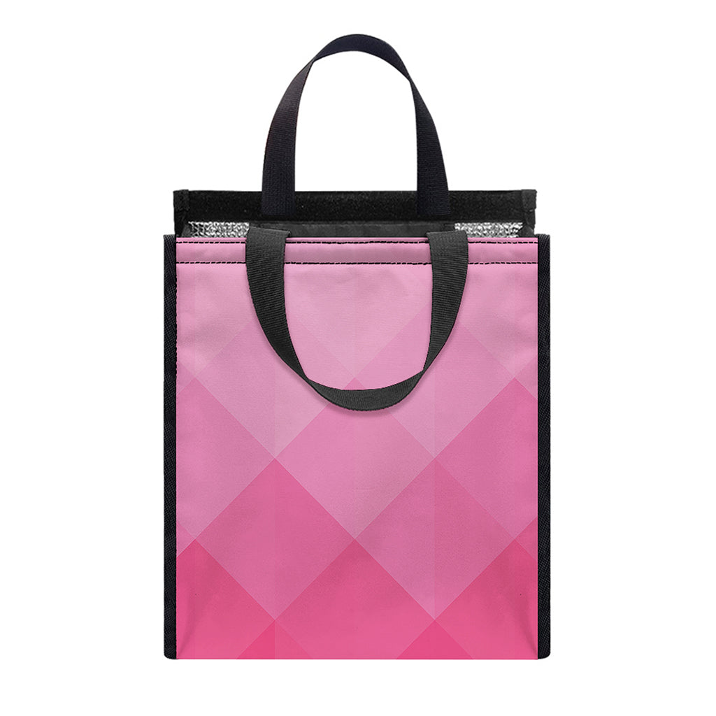 Pink Geometric Square Pattern Print Insulated Lunch Tote